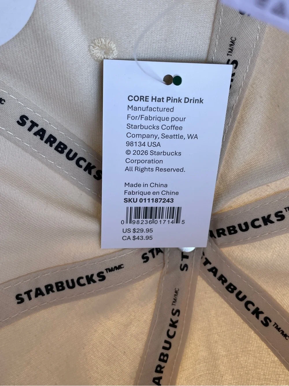 Starbucks 2026 CORE Hat Pink Drink Baseball Cap *New With Tag*